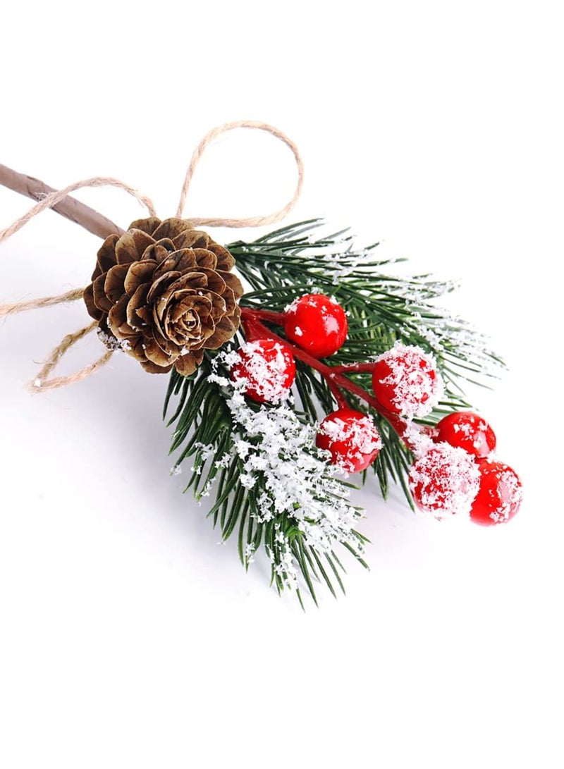 SYOSI 10 Pcs Christmas Berries Pine Cones for DIY Crafts-Christmas Tree Picks Spray Evergreen Artificial Pine Branches Holly Stem, Xmas Garland Décor, Gift Wrap Embellishment (Red) - Image 1